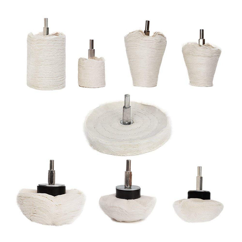 

HOT-Drilling And Polishing Wheel 8 Pieces Of White Polishing Mop Wheel Cone / T-Shaped Grinding Head Band 1/4 Handle Suita