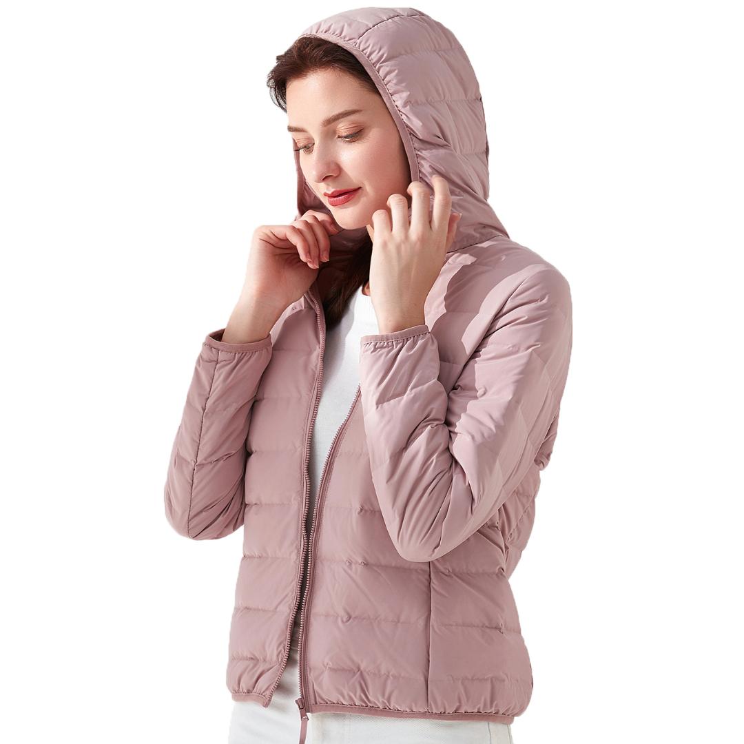 

2019 Autumn Winter Ultra Light Down Jacket Women Windproof Waterproof Seamless Hooded Coat Female Fashion Slim Portable Parka, Black