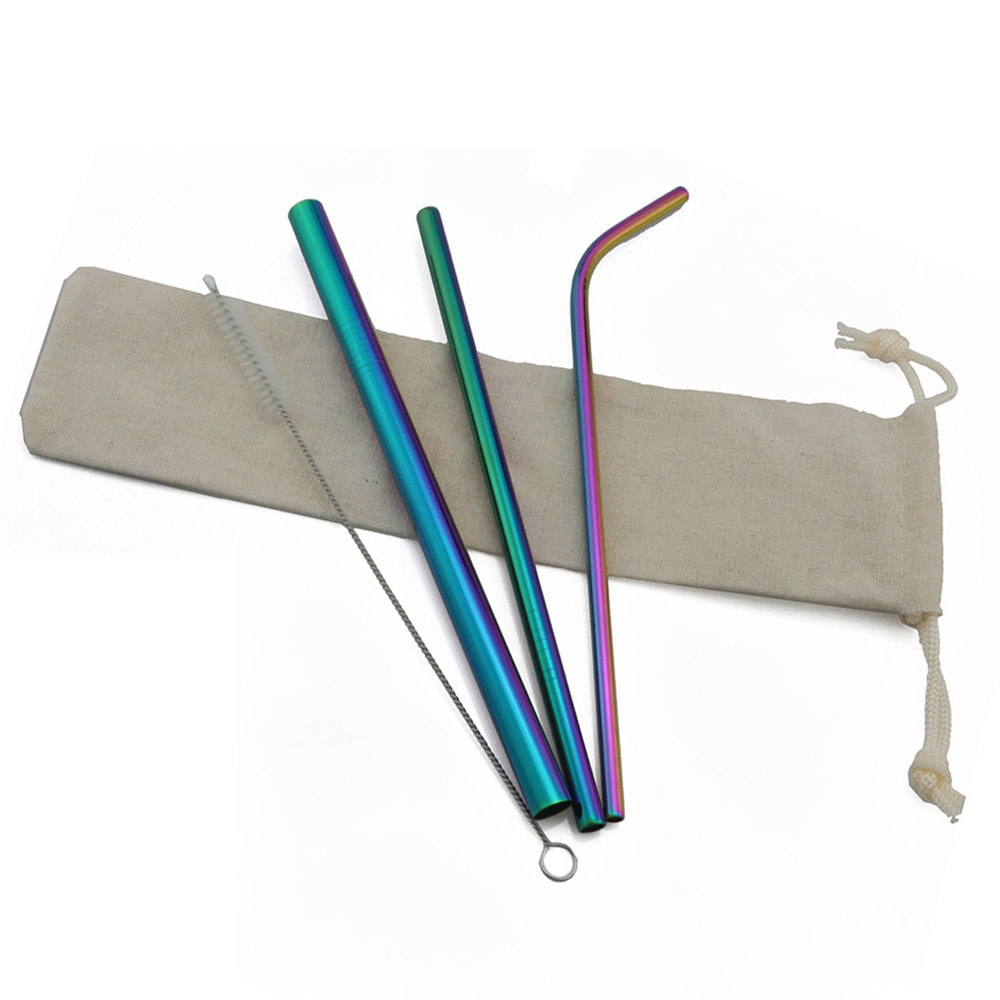 

5 Pcs Reusable Straw 304 Stainless Steel Straw Metal Drinking Straws with Brush Bag Wholesale Party Christmas Gift
