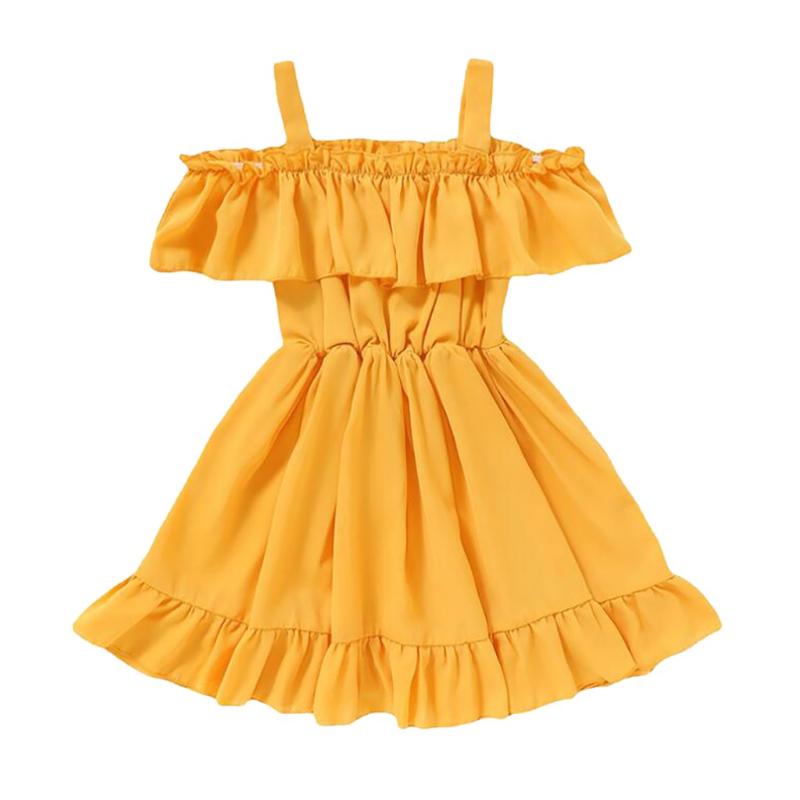 

Children Baby Girl Summer Dress Suspender Off Shoulder Pleated Princess Dresses For Girl Sleeveless Pure Color Sundress, Black