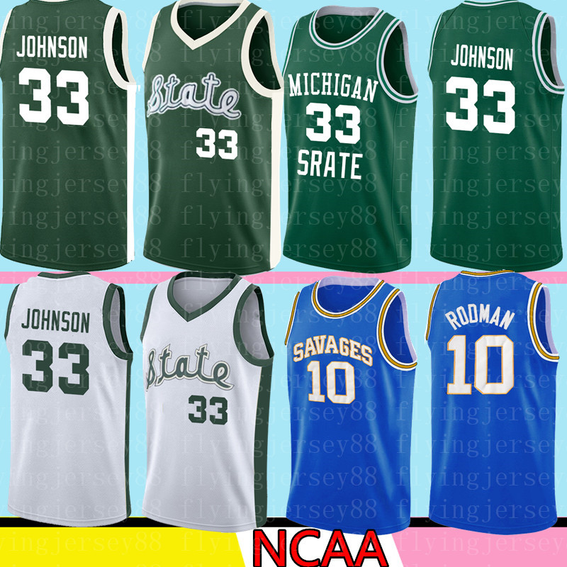 

NCAA Michigan State Spartans Earvin 33 Johnson Magic Green White College Larry 33 Bird High School Basketball Jersey, Black