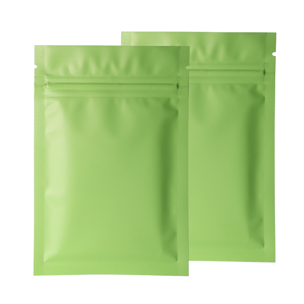 

Different Sizes 100pcs Heat Sealing Flat Ziplock Pouches Tear Notch Matte Green Aluminum Foil Zip Lock Plastic Bag
