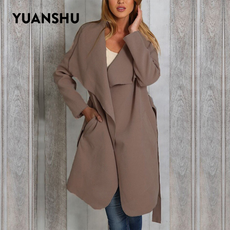 

YUANSHU Ruffle Winter Coat Women Turndown Pockets Long Coat Cotton Blends Overcoat Female Casual Autumn 2019 Outerwear, Black