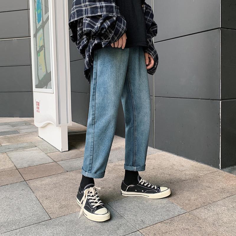 

Autumn 2019 new Korean retro straight pants fashion brand men' jeans fashion loose casual solid color pants, Blue