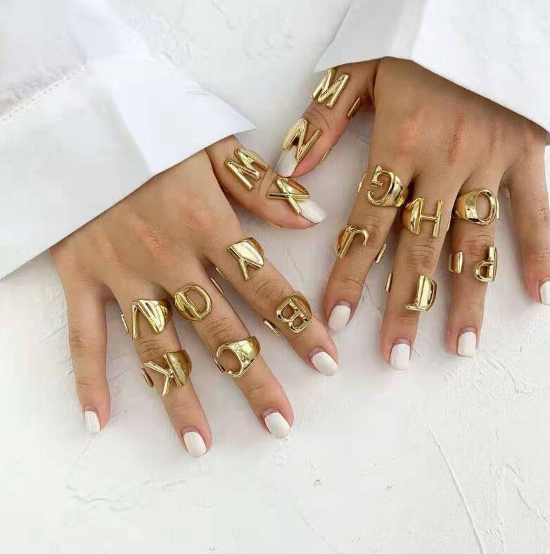 

Wholesale- Letter Gold Color Metal Adjustable Opening Ring Initials Name Alphabet Female Party Personalized Party Jewelry Free Shipping