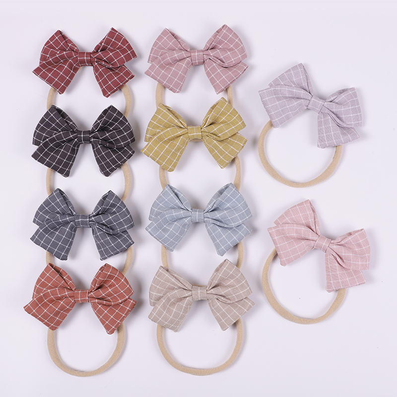 

Cute Plaid Nylon Baby Headbands For Girls Cotton Linen Bow Handmade Elastic Knot Baby Hairband Headband Newborn Hair Accessories