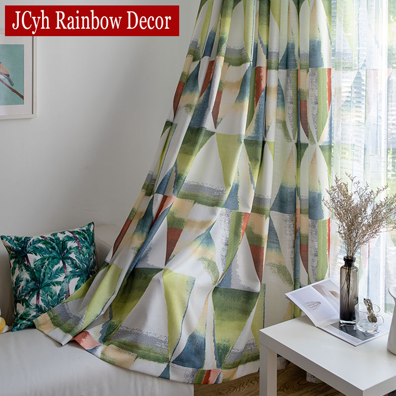 

Geometric Patterns Colorful Curtains For Living Room European Window Curtains For Kids Bedroom Ready Made Drapes, Green tulle