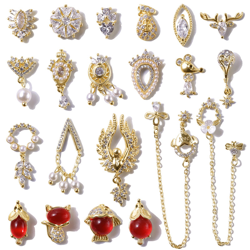 

Nail Decoration Zircon Mouse Chain Ornament Gold Plated Diamond Nail Alloy Rhinestone Shiny New Year Art