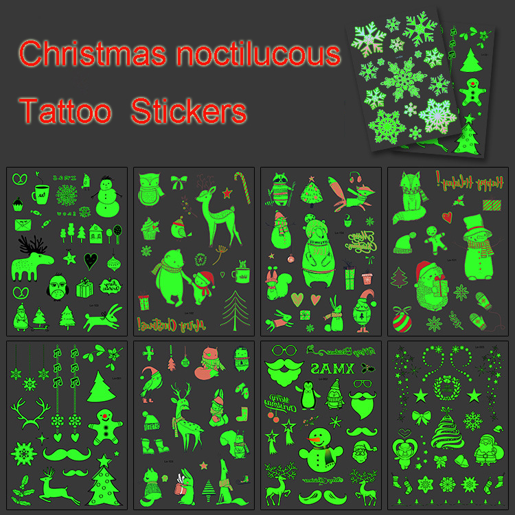 

Christmas Glow Temporary Tattoo Sticker Elk Snowman Waterproof Luminous Sticker Glowing In The Dark Sticker Party Decoration DBC VT0719