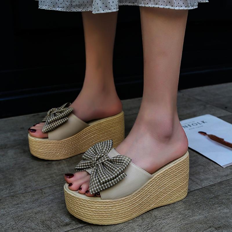 

Summer Women's Sandals Ladies Bow Knot Platform Wedges Shoes Fashion Open Toes Platform Slipper Women Wedges Sandals Shoes #5.30, Bg
