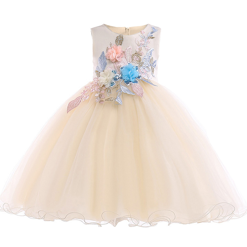 

Flower baby girl birthday party dress formal wedding clothes baptism Easter dress child princess children's clothing L5029, Champagne