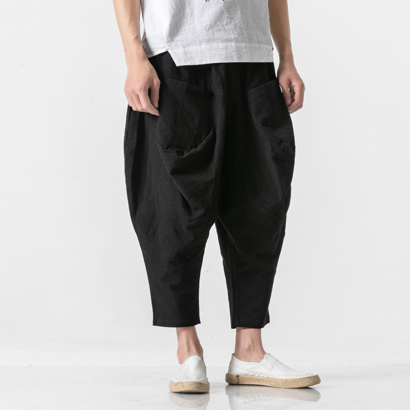 

Men Loose Big Pocket Solid Ankle Length Casual Pant Fashion Hip Hop Harem Trousers Male Vintage Cross Pant Plus Size -5XL, Black