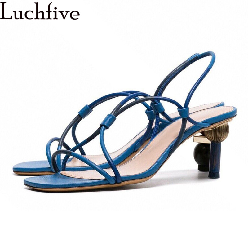 

Sexy Strange High Heels Sandals women Mixed color Square toe Narrow Strappy Sandals Summer Runway Party shoes Woman, Khaki