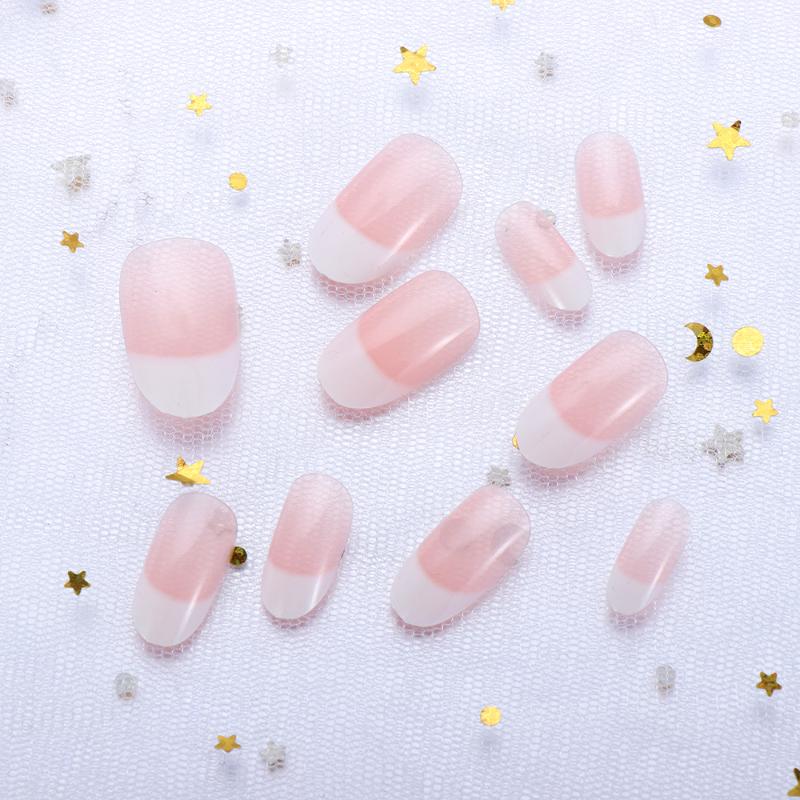 

Nude White Gradient Fake Nails With Glue Classic French Natural False Nails Full Cover Sharp False Nail Tip Nail Art Tools, Color 2
