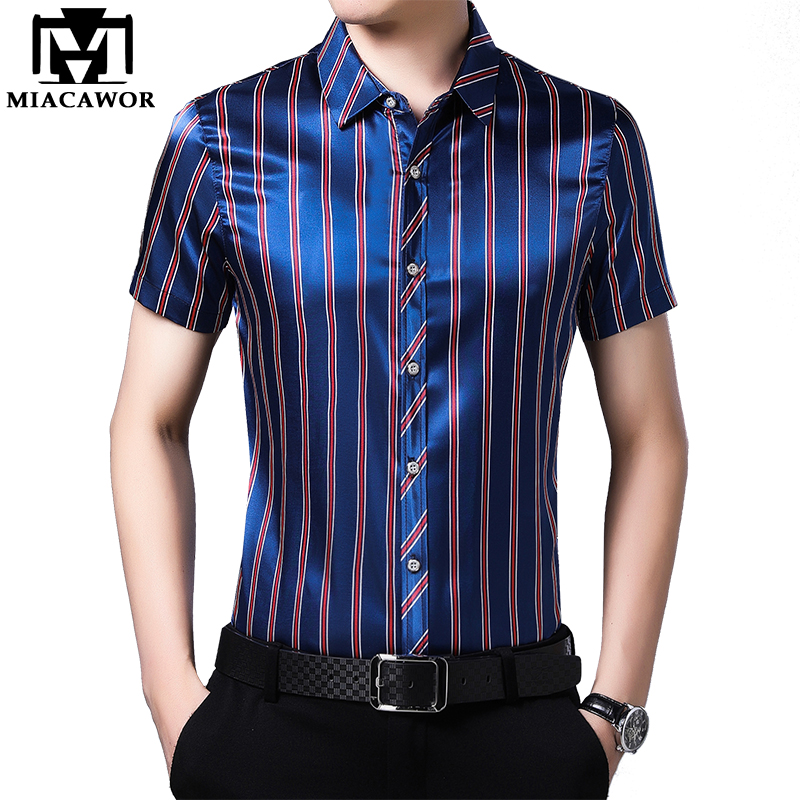 

2020 New Summer Short sleeve Shirt Men Casual Men's Shirt Slim Fit Fashion Striped Dress Camiseta Masculina Clothes C656, Black red