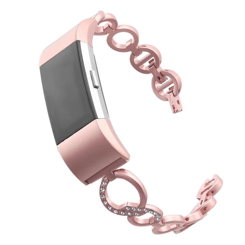 

Fashion Stainless Steel Lady Chain Strap Watch Band For Charge 2 Metal Rhinestone Bracelet Adjustable Straps Accessories