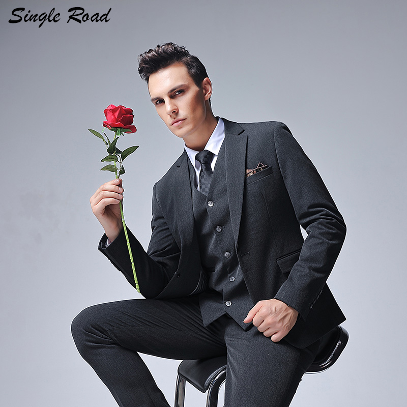 

Single Road Men's Suit Classic 3 Piece Suit 2019 Tuxedo Latest Coat Pant Designs Large Dresses Blazer Jacket Men for Wedding SR7, E-756 gray suits