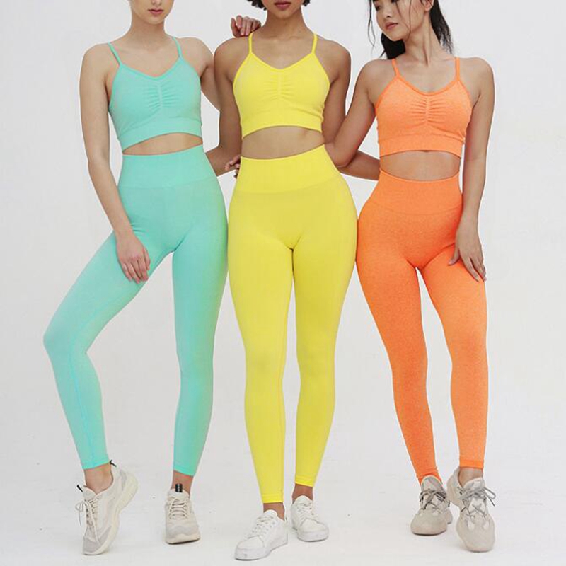 

New Women Seamless yoga set Fitness Sports Suits GYM Cloths Yoga Bra High Waist Running Leggings Workout clothing tops, Orange