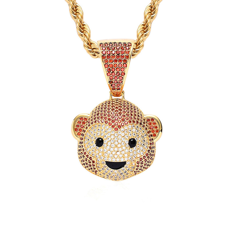 

Cute Monkey Pendant Necklace Gold Plated Copper Inlaid Cubic Zirconia Monkey Pendant 60cm Stainless Steel Chain