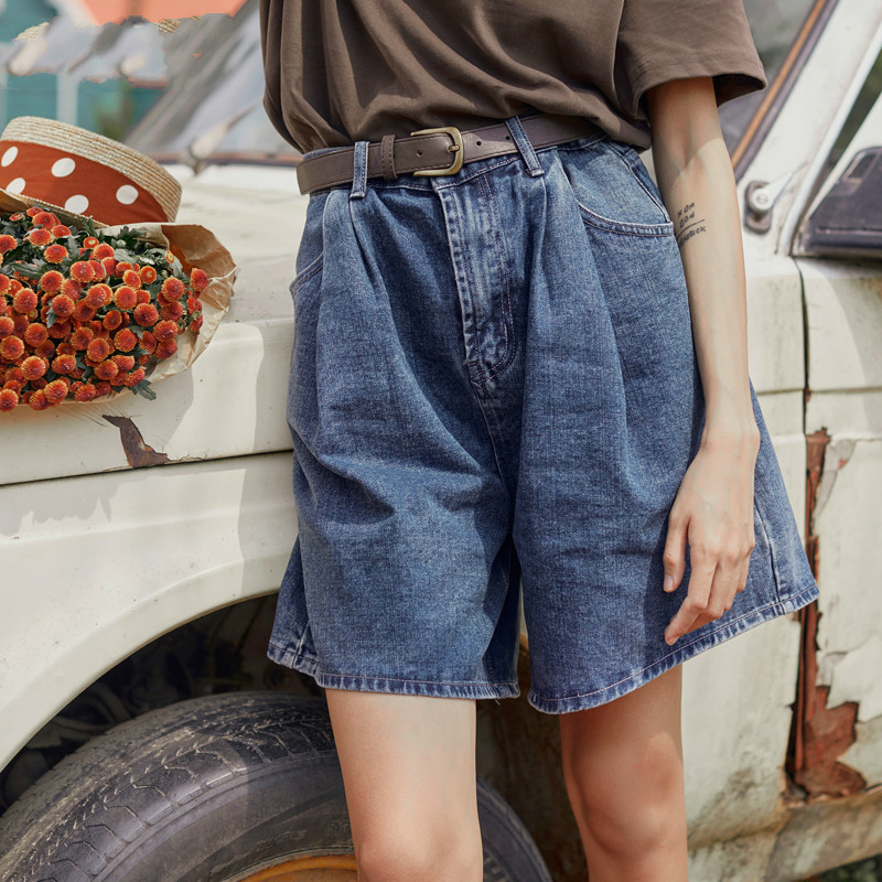 

Women Denim Temperament Wide Leg Shorts New High Waist Loose Fit Trousers Fashion Tide Spring Autumn 2020 T434, Blue