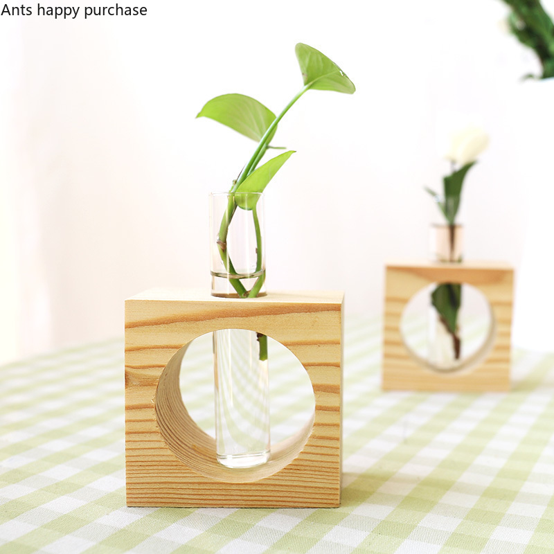 

Wooden Transparent Vase Home Minimalist Decoration Living Room Bedroom Study Office Desktop Decoration Small Ornaments