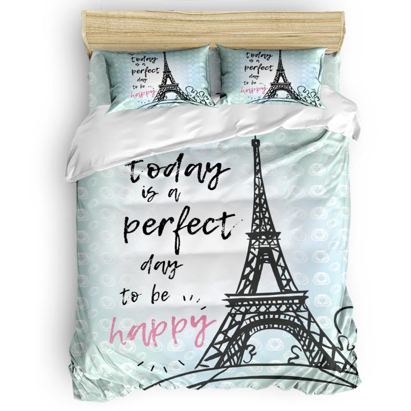 

Eiffel Tower Today Is A Perfect Day To Be Happy Duvet Cover Set 2/3/4pcs Bedding Set Bed Sheet Pillowcases Cover, As pic
