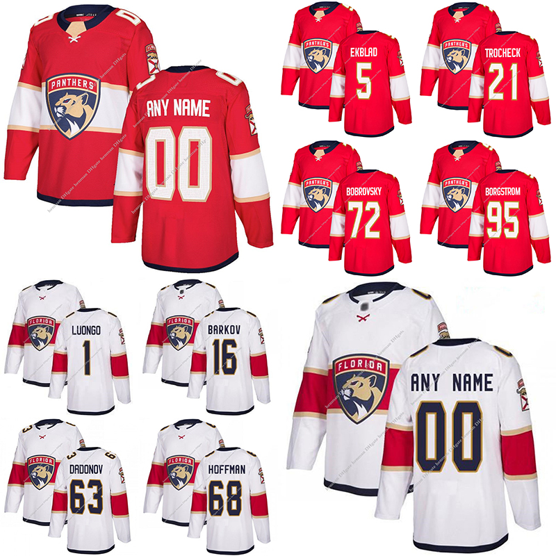 

Florida Panthers jerseys 16 Aleksander Barkov 1 Roberto Luongo 5 Aaron Ekblad 72 Sergei Bobrovsky custom any number any name hockey jersey, White