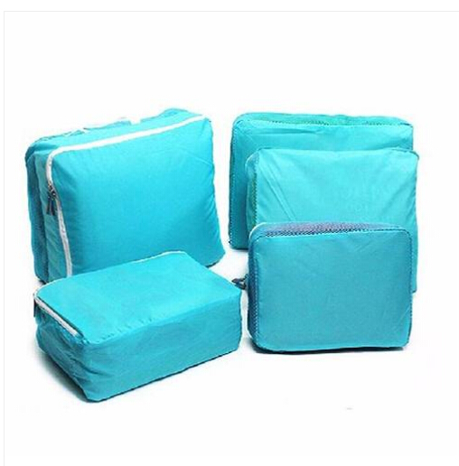 

2019 Wholesales Free shipping 5Pcs Travel Storage Waterproof Clothes Packing Cube Luggage Organizer Bags Set, Sky blue