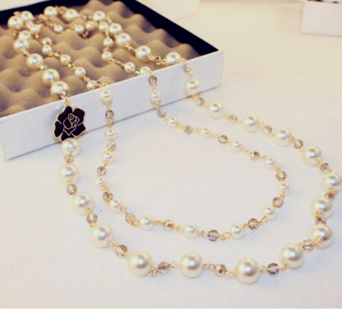 

Layerd Rose Long Necklace Crystal Swater Chain Necklace Mother Gift