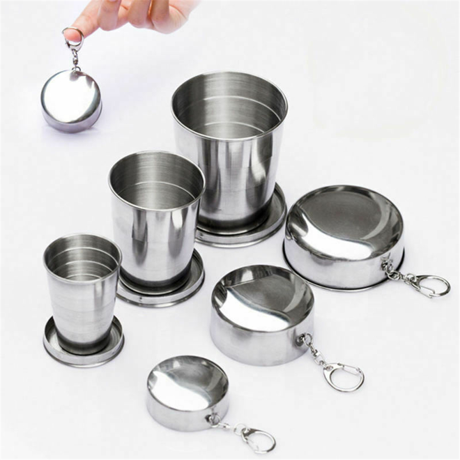 

250ML Stainless Steel Camping Mug Camping Folding Cup Portable Outdoor Travel Demountable Collapsible Cup with Keychain