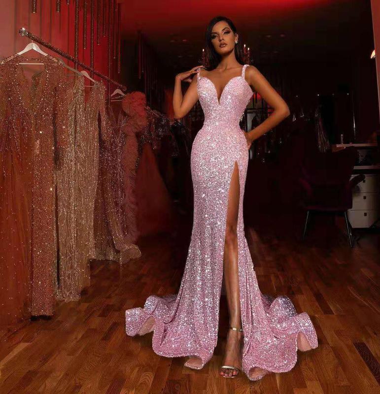 

2020 New Hot sale custom Sequin Party Dress Evening Dress Long, Green