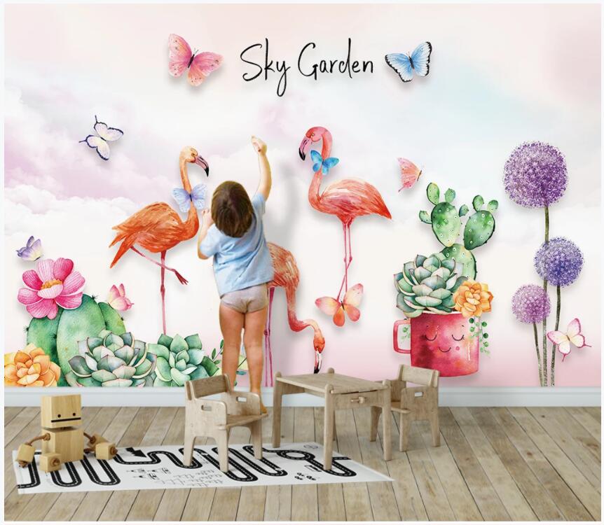 

custom photo mural on the wall 3d wallpaper Butterfly flamingo cactus succulent dandelion home decor living room wallpaper for walls 3 d, Non-woven wallpaper