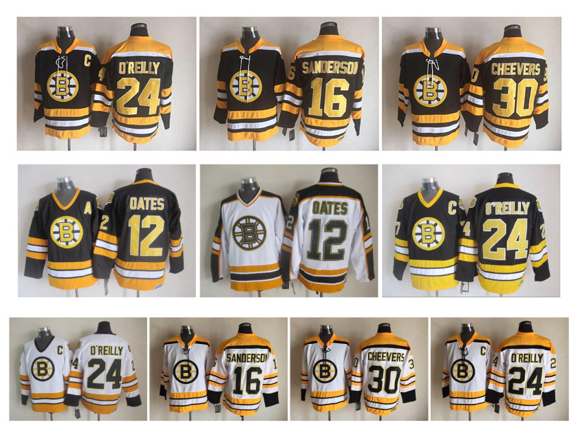 

Vintage Boston Bruins Jersey 24 Terry O'Reilly 12 Adam Oates 16 Derek Sanderson 30 Gerry Cheevers CCM Retro Hockey Jerseys Size 48-56, As pic