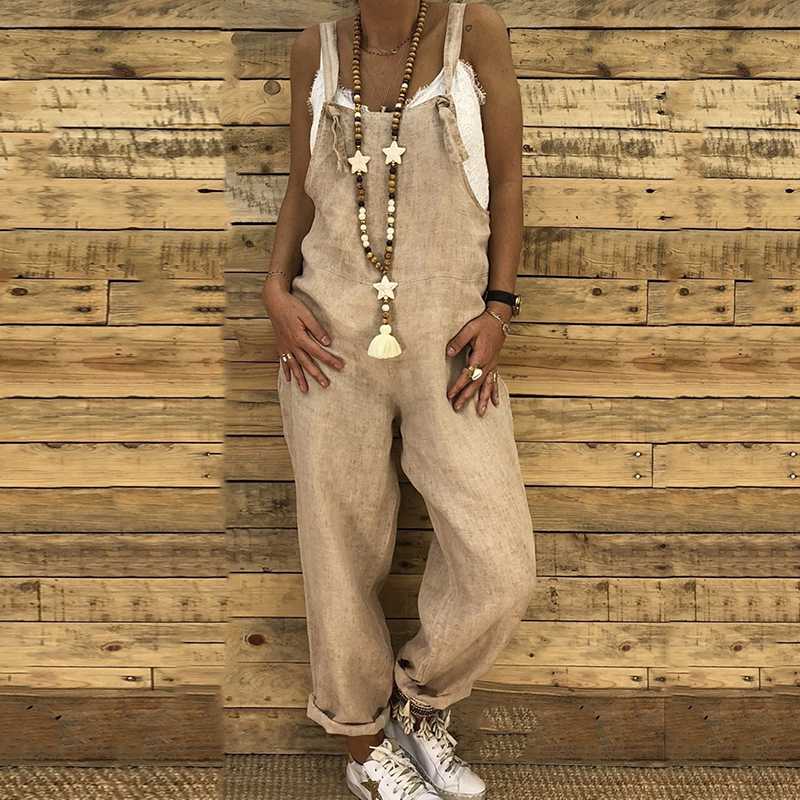 

Casual Women Overalls Wide Leg Pants Long Trousers Female Loose Rompers Vocation Dungarees Vintage Cotton Linen Jumpsuits, Navy blue