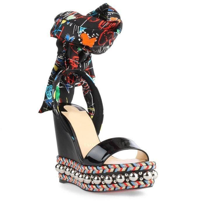 

Elegant Ladies Red Bottom Levantinana Wedge Women Sandals braided High Heels Sexy Gladiator Sandal Ankle Strap Party Wedding EU35-42, Black