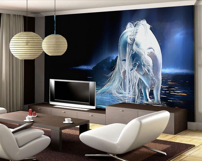 

3d wall paper for living room custom photo mural on a wall White horse unicorn background home decor 3d wall murals wallpaper for walls 3 d, Non-woven wallpaper