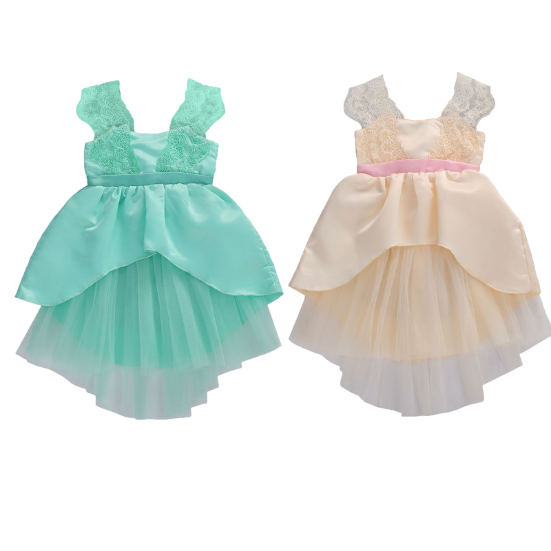 

1-7Y Princess Kids Baby Girls Party Dress Lace Flowers Ruffles Sleeve Knee Length Tutu Dress, Beige