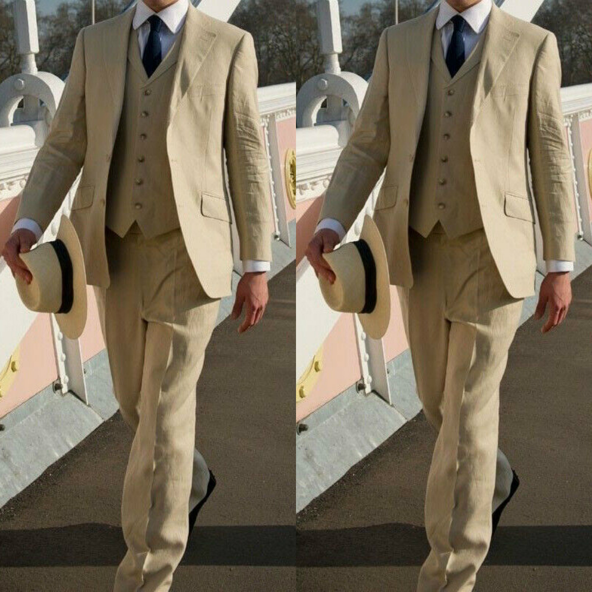 

Retro 2020 Men Suit Cream Linen Men's Suit Tuxedos Causal Tailor Single Breasted Notched Lapel Blazer Party Prom Suits (Jacket+Pants+Vest), Black;gray