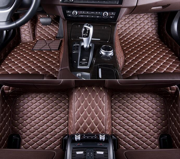 Custom Car Floor Mats Fit for Mercedes Benz GLK Class 2008-2014 Full Coverage All Weather Protection Waterproof Non-Slip Leather Liner Set Black with Beige Line