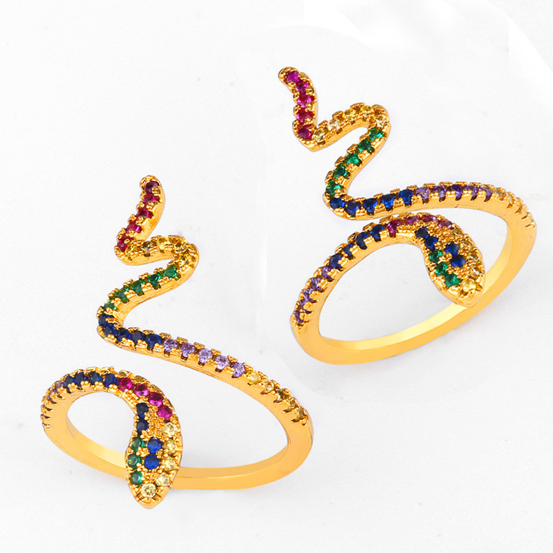 

Cluster Rings 1pc Rainbow CZ Crystal For Women Vintage Punk Full Finger Chakra Rhinestone Lovely Snake Midi Girls Party