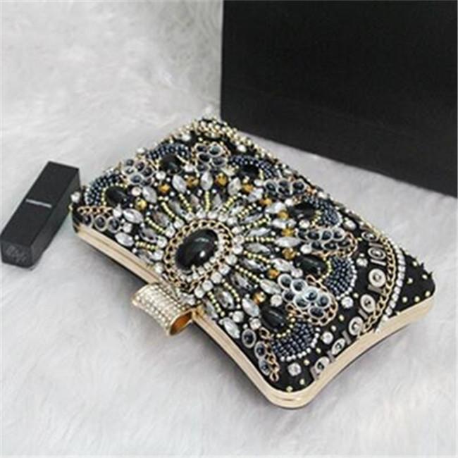 

factory outlet women bag Vintage Handmade diamond Yanbao elegant high-quality diamonds bride package leather handbags, Black-16101