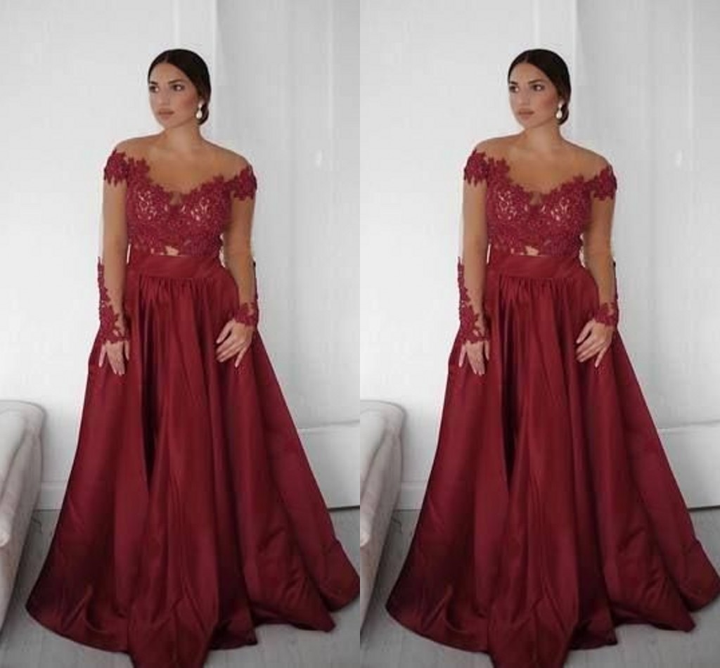 

2020 Red Lace Plus Size Formal Special Occasion Dresses With Illusion Long Sleeves A-line vestidos de festia Dresses Evening Wear Elegant, Yellow