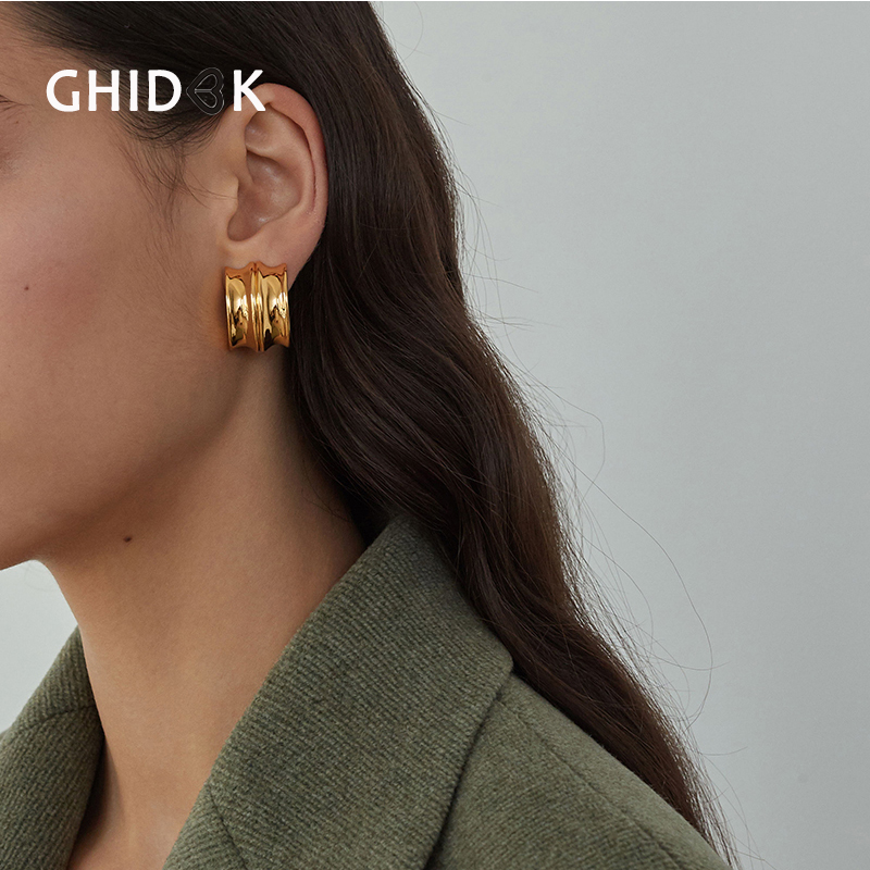 

Charm GHIDBK Vintage Open Wide Thick Hoop Earrings For Women Chunky Semi Circle Gypsy Metal Hoops Statement Aretes