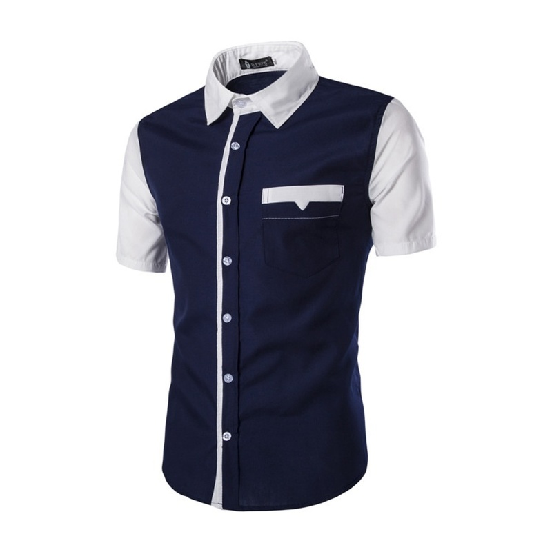 

ZOGAA 2020 Summer Men' Shirts Short-sleeved Casual Blouses Tops Male Lapel Patchwork Single-breasted Casual Shirts Streetwear, Black