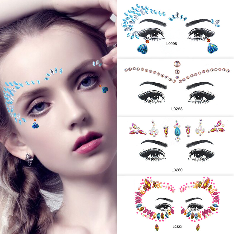 

EMD Temporary Rhinestone Glitter Tattoo Stickers Face Jewels Gems Festival Music Party Body Jewels Flash Fake Temporary Tattoos