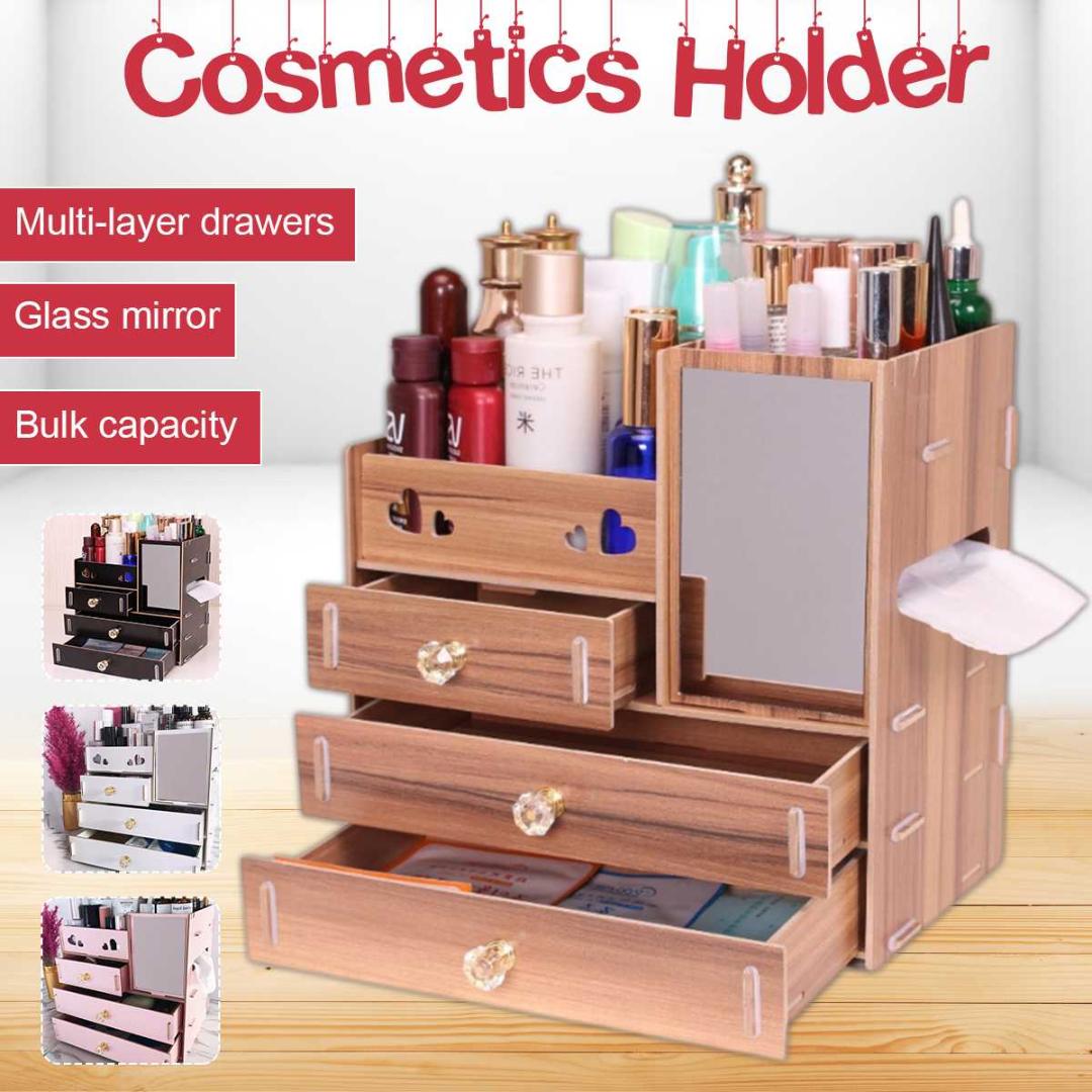 

Makeup Organizers Cosmetic Storage Box Large Cosmetic Makeup Jewelry Lipsticks Storage Organizer Case 3 Layers Wooden Holder