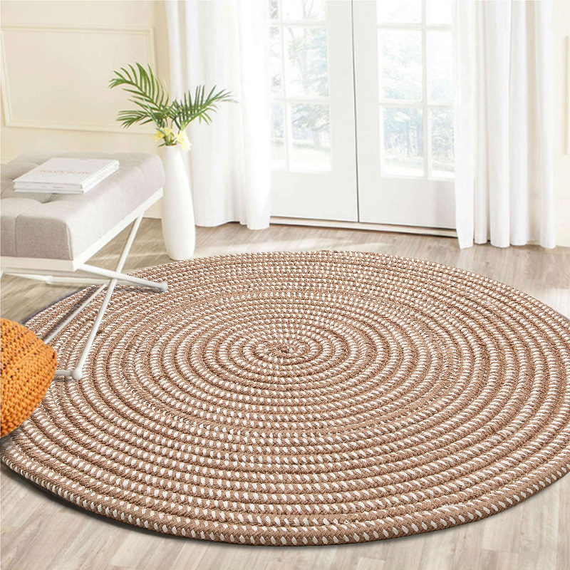 

Creative round woven carpet living room bedroom study tatami floor mat hanging basket computer chair cushion decoration home mat, Light khaki