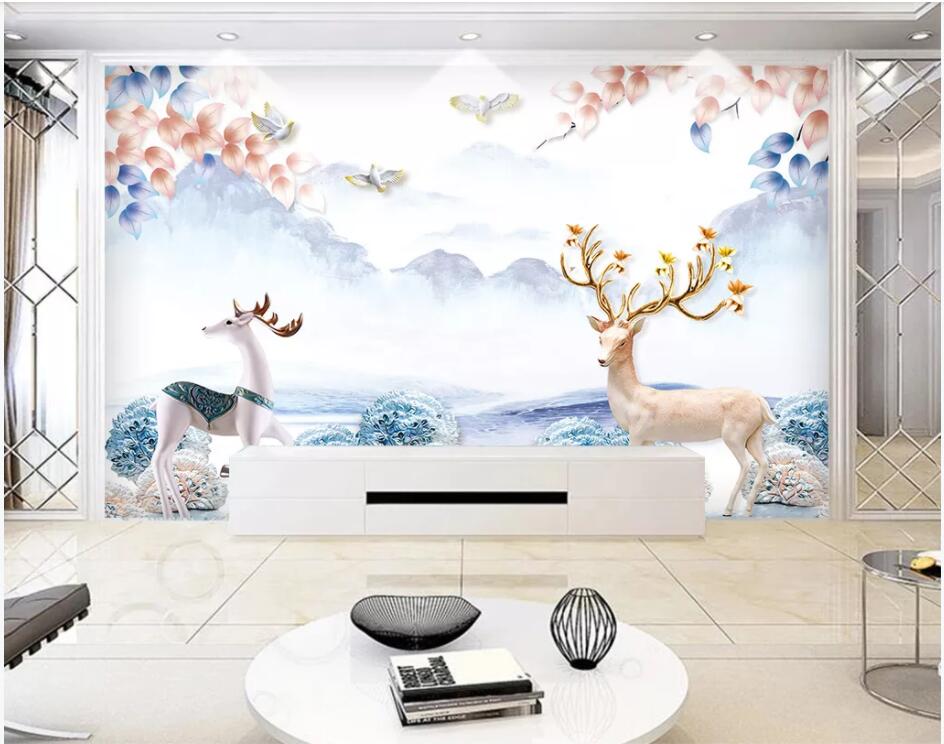 

3d wallpaper custom photo Nordic minimalist relief of elk rich tree background living room home decor 3d wall murals wallpaper for walls 3 d, Non-woven wallpaper