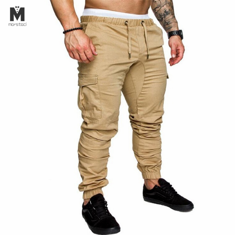 

Solid Sweatpants Men Joggers Multi-pocket Pants Autunm 2020 New Fashion Long Trousers Male Elastic Waist Men' Sportswear, Black