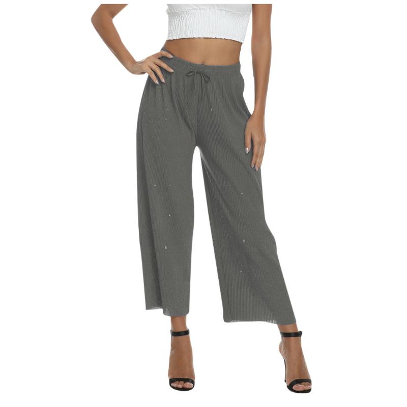 

Women' Pants Leisure personality Sparkling Casual Lace Up Pants high quality Loose Super Elastic Large Casual Trousers, Beige